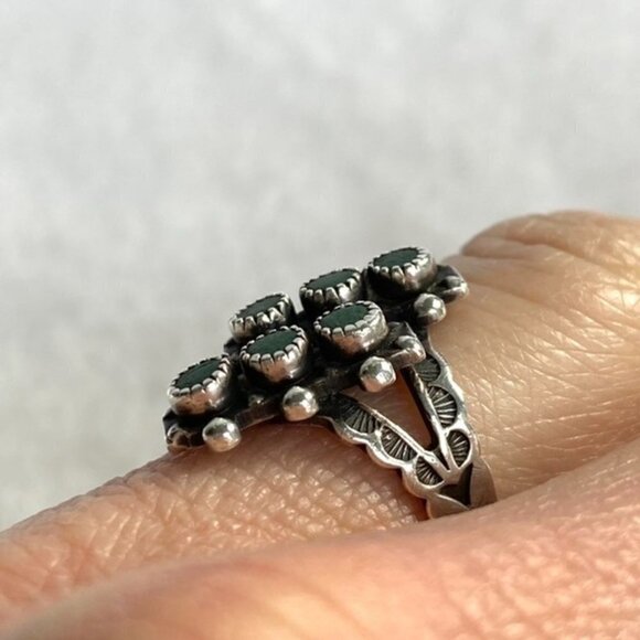 VTG Southwest Sterling Silver 925 Snake Eyes Petit Point Green Onyx Ring Sz 5.25 - Picture 3 of 16
